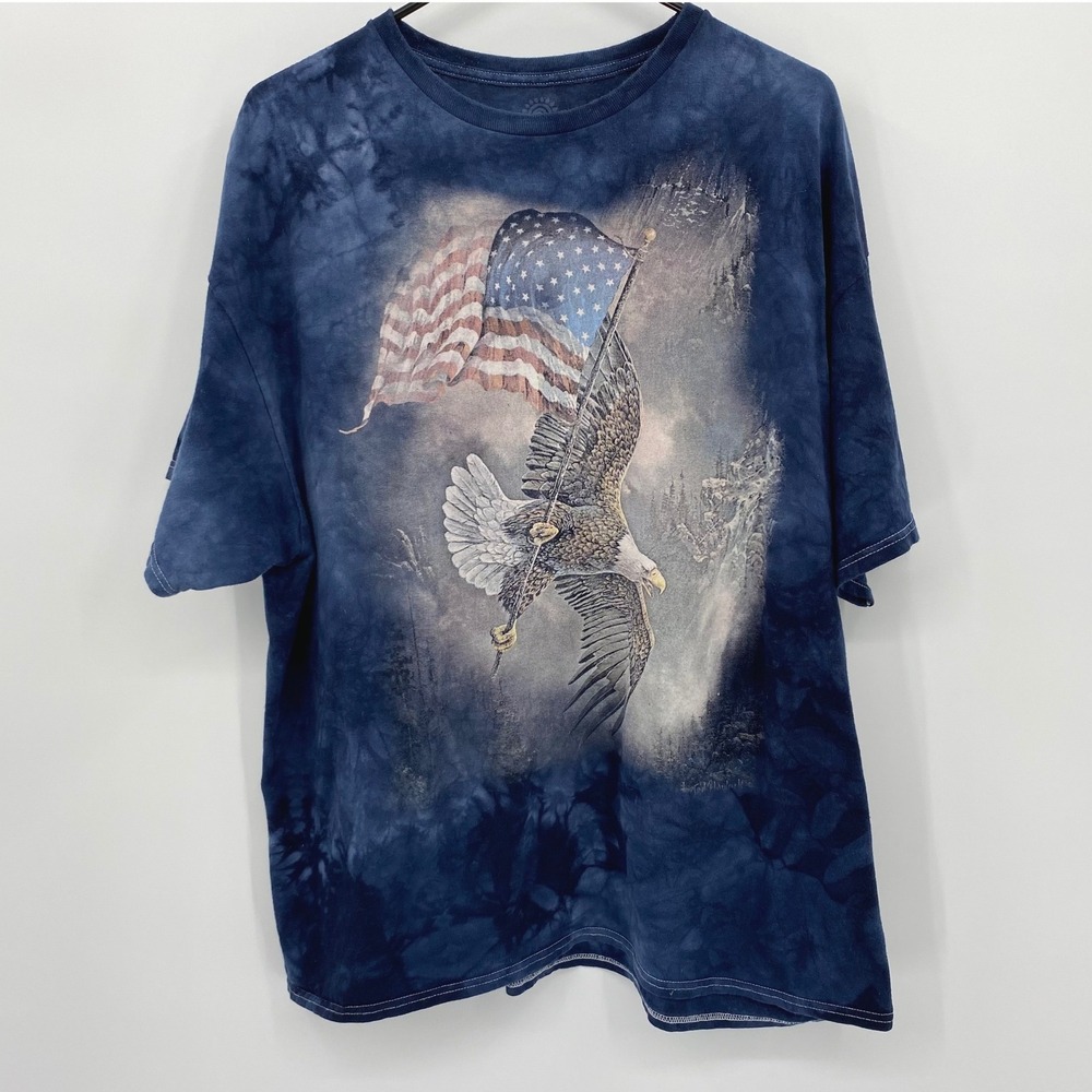 Bald Eagle USA Flag T-Shirt Men's 2XL Short Sleeve The Mountain Patriotic Blue